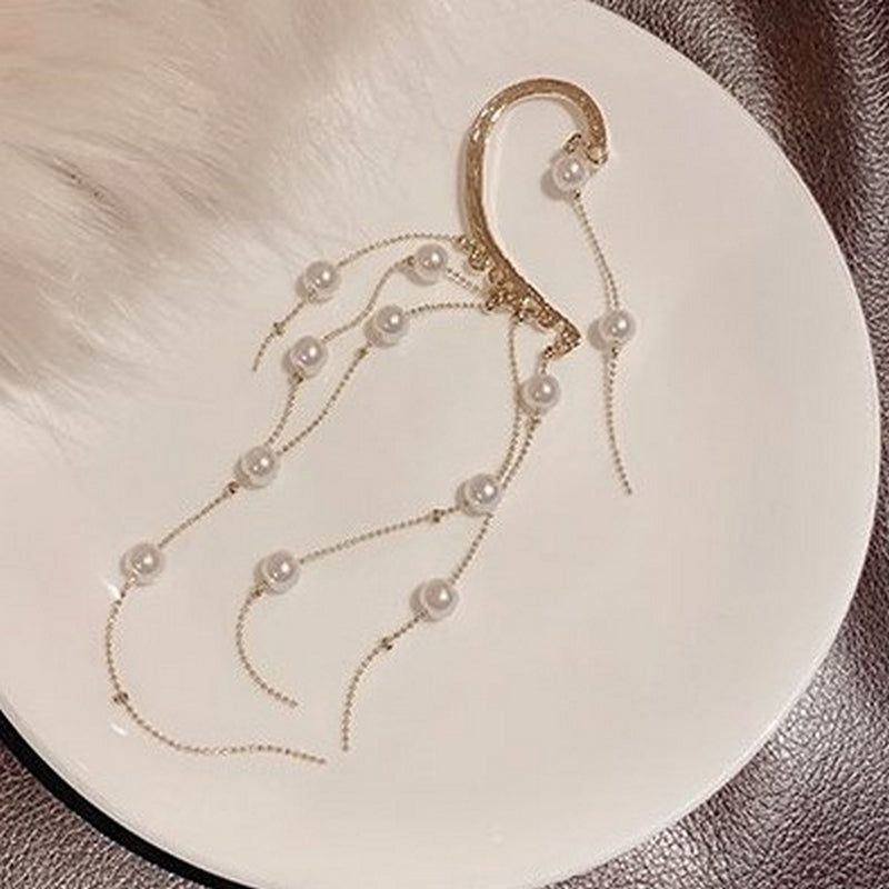 Long chain pearl ear cuff/M-128