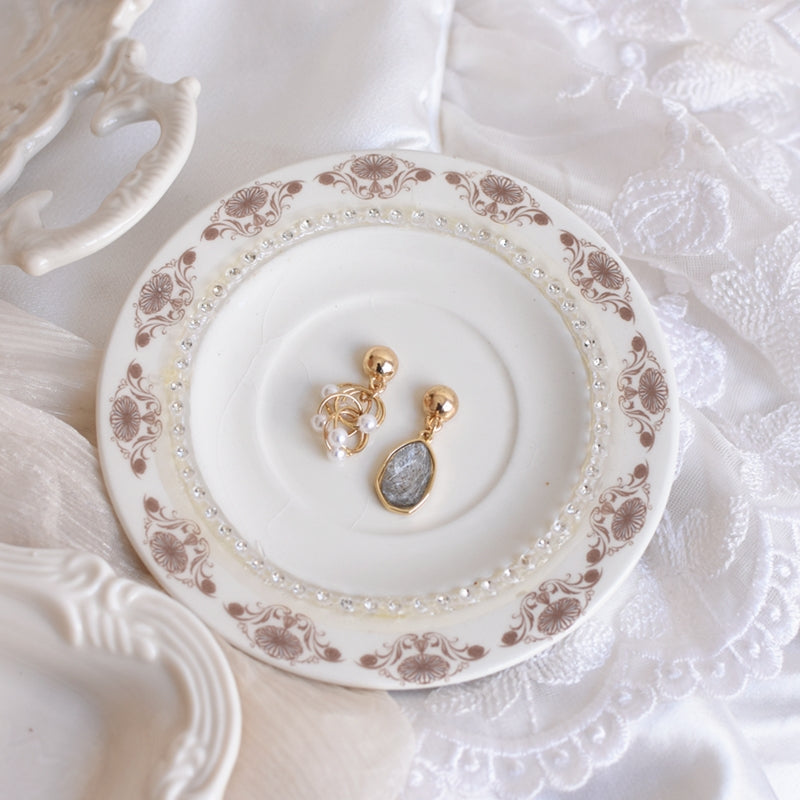 Elegant stone pearl pierce earring/M-106