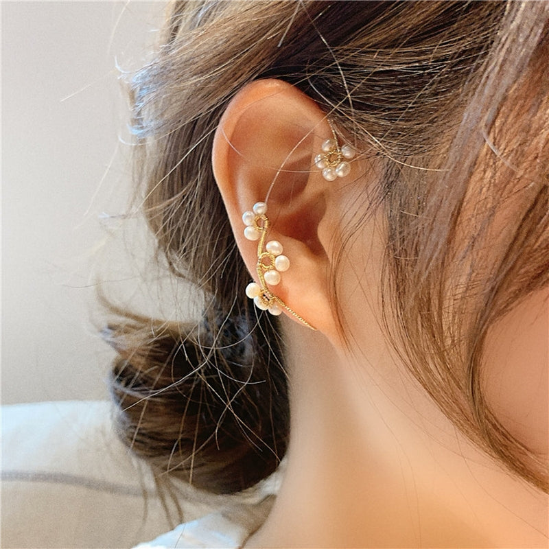 Pearl flower ear fook clip/M-198