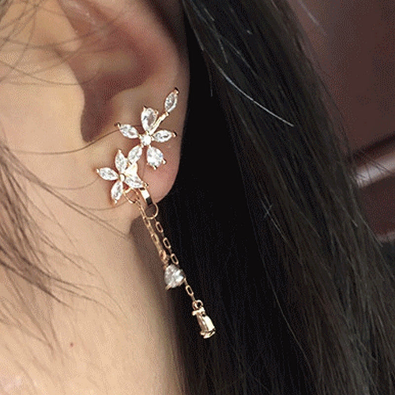 Floral zirconia chain pierce earring/M-15